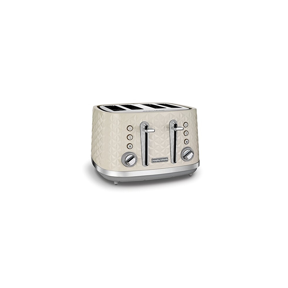 Morphy Richards Vector 4 Slice Toaster, High Gloss Geometric Design, Defrost and Reheat, Variable Width Slots, Removeable Crumb Tray,?Cream, 248132