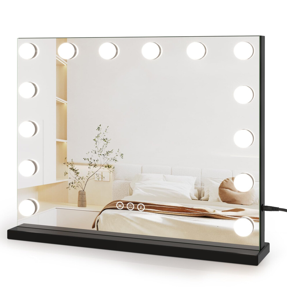 Dripex Hollywood Vanity Mirror with Lights, 50?42cm Large Lighted Makeup Mirror with 14 Dimmable LED Bulbs, 3 Color Modes, Cosmetic Tabletop or Wall