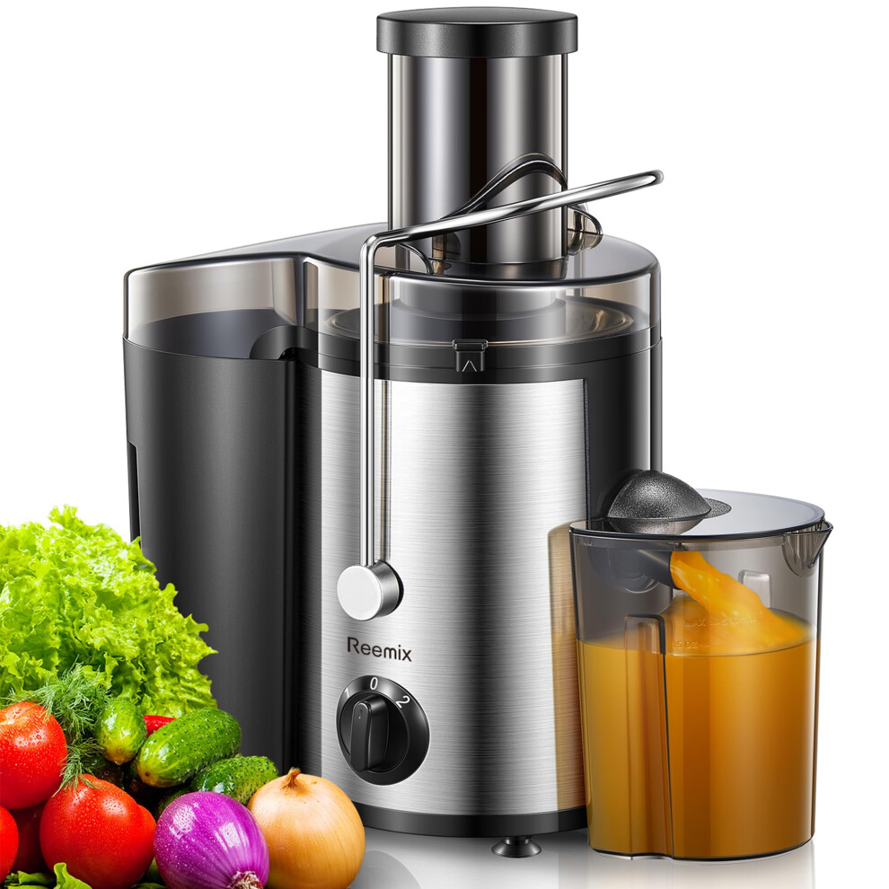 Juicer, Reemix Centrifugal Juicer Machines Whole Fruit and Vegetable, 3-inch Wide Mouth Juicer Extractor with 2 Speeds, Brush Included Easy to Clean