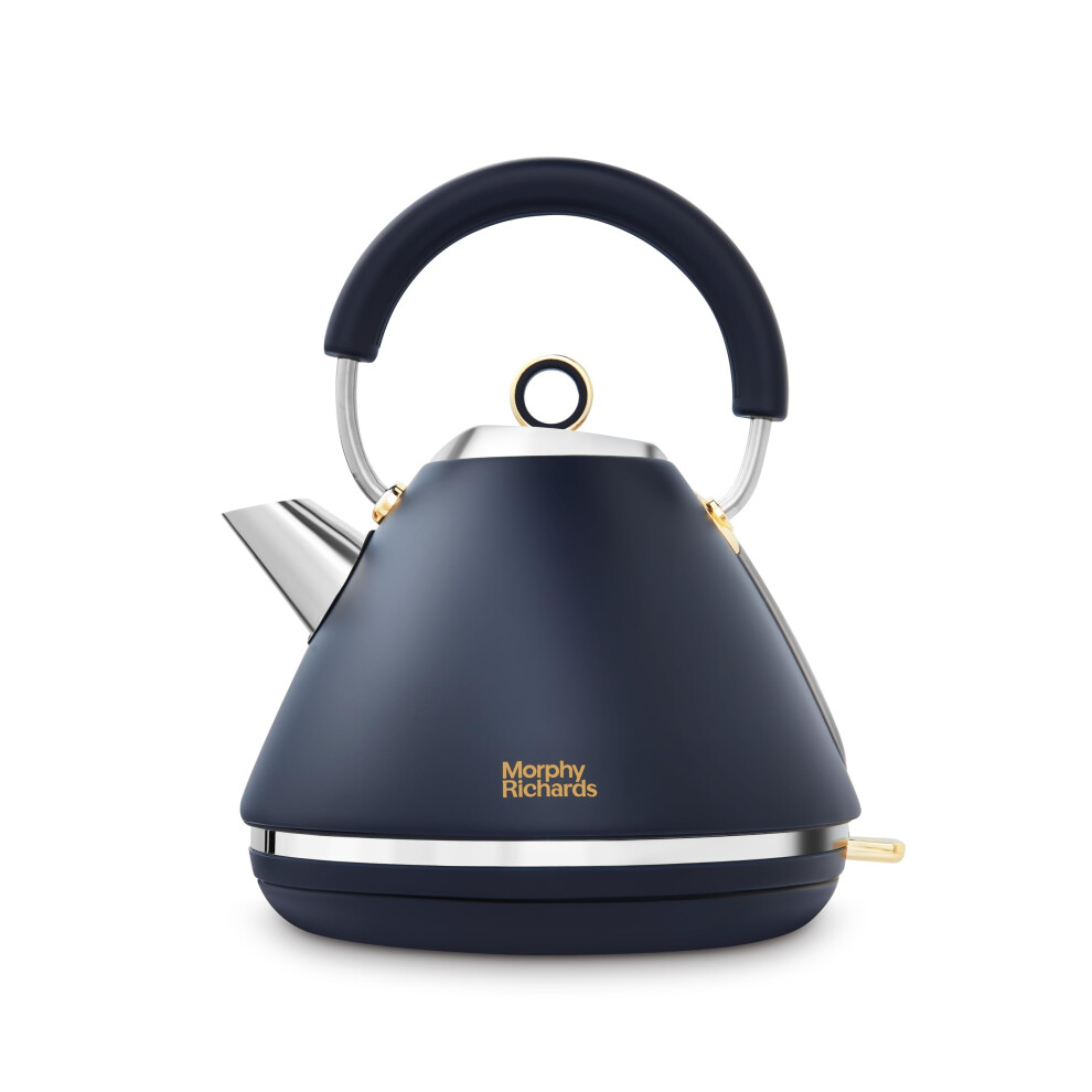 Morphy Richards Accents Pyramid Kettle, 1.5L, Cordless Base, Concealed Element, Water Window, Lid with Ring Pull, 3KW, Navy/Gold, 102045-image-OPC-PGN957F-NEW