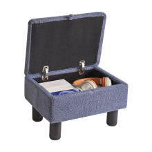 Aibiju Small Footstool Ottoman with Storage, Faux Teddy Fur Ottoman Pouffe Stool Change Shoe Footrest with Wood Legs for Living Room Bedroom, Blue