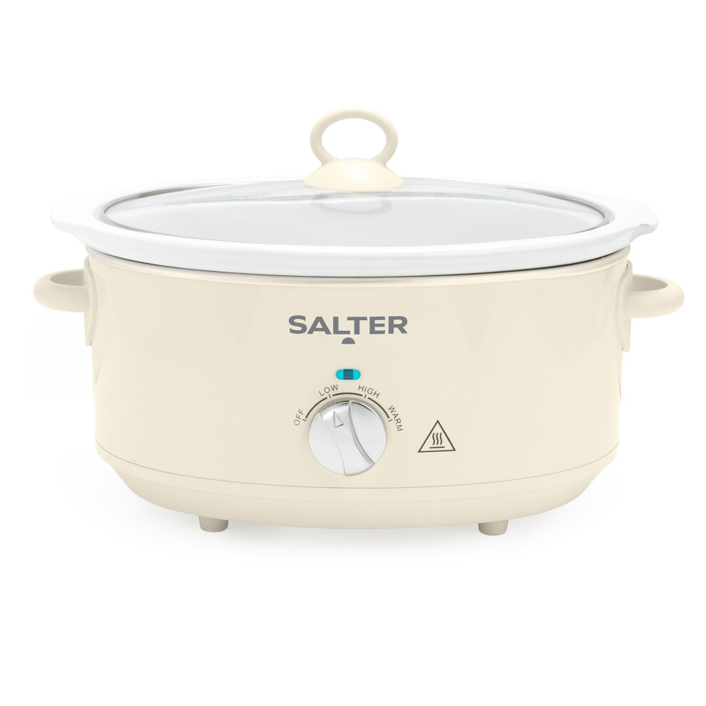 Salter Retro 6.5L Slow Cooker ? 3 Heat Settings & Keep Warm, Dishwasher Safe Ceramic Pot, Tempered Glass Lid, Cool Touch Handles, Family Cooking,