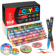 Laconile 168 Colours Accrylic Paint Brush Markers Set -Paint Pens Acrylic Markers for Rock Painting Cermic Glass Stone Metal Fabric, Water-based
