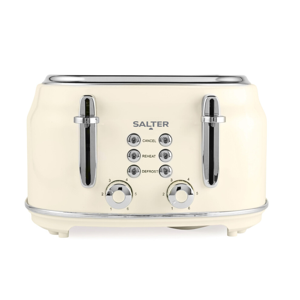 Salter EK5739CRM Retro 4-Slice Toaster ? ?Wide Slots, 6 Browning Levels, Defrost, Reheat, Cancel Functions, Removable Crumb Tray, Extra Thick