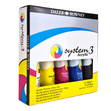 Daler-Rowney System3 150ml Acrylic Paint Process Set, 5 x Assorted Vibrant Colours, Multi-Surface, Ideal for Professional Artists & Students