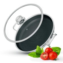 INTIGNIS Paella Pan or Frying Pan with Oven-Safe Lid - Saut?ing, Roasting, Broiling - 32cm Aluminium Stainless Steel Skillet - German GREBLON