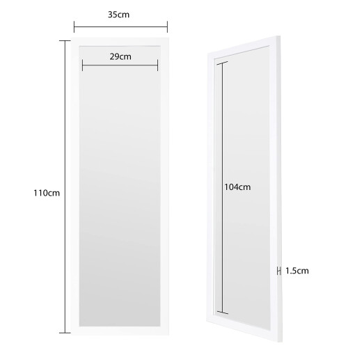Full Length Wooden Wall Mounted Mirror - White - 35x110cm 2