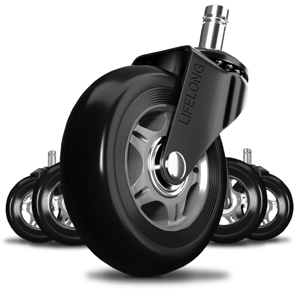 Office Chair Wheels Replacement Rubber Chair Casters For Hardwood Floors And Carpet, Heavy Duty Office Chair Desk Casters, Set Of 5, 11X22mm, Grey 5051219291814