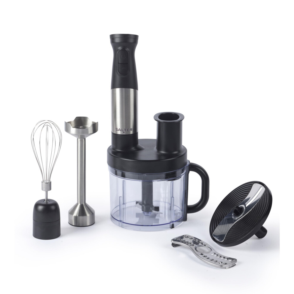 Salter EK5877 5 in 1 Blend & Prep ? Compact Food Chopper with 1.2L BPA-Free Bowl, Immersion Stick Blender with 2 Speed Settings, Chop, Slice, Shred,