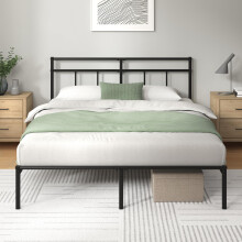 Zinus Elias Double Bed Frame ? Bed 135x190 cm ? 30cm Height ?Metal Bed Frame with Headboard ? Platform bed frame with steel slat support ? Modern
