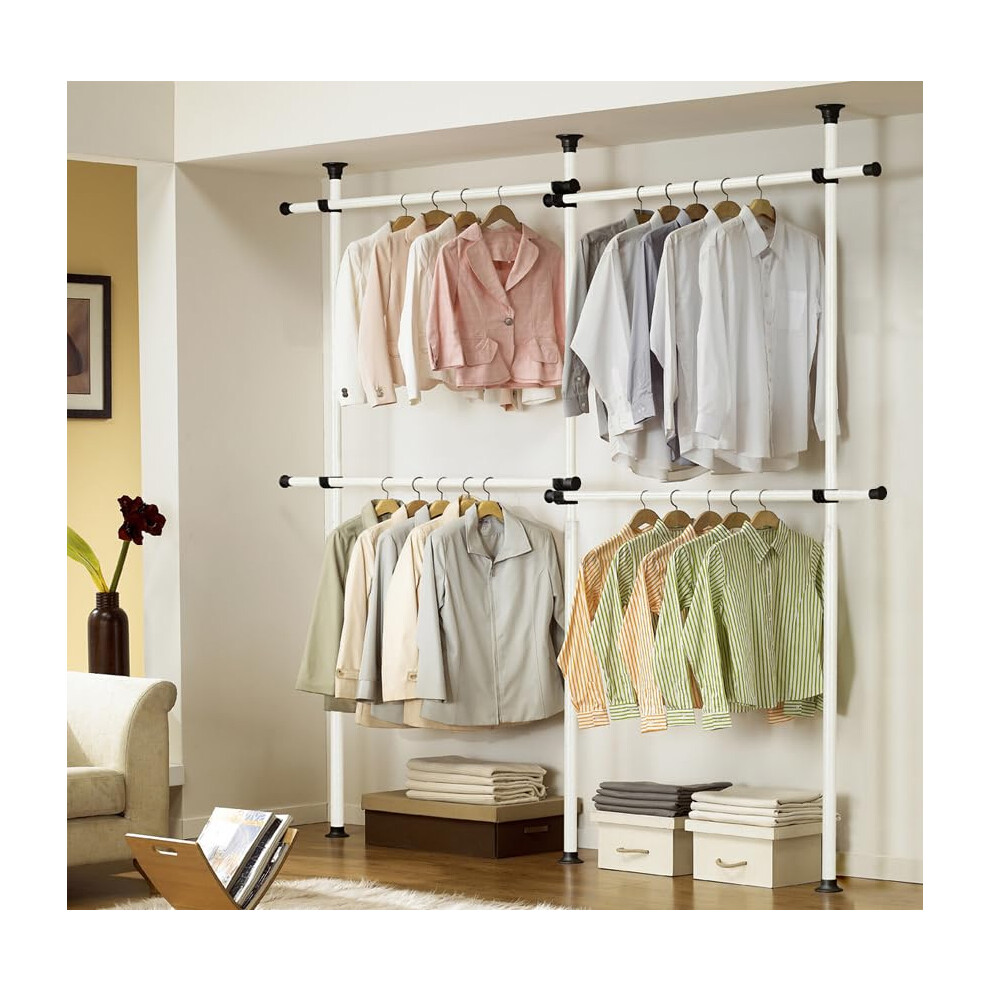 House of Home Heavy Duty Double Telescopic Clothes Rail - Rail Wardrobe Replacement - Adjustable Shelving Rack - Clothes Storage & Organiser for