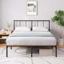 ZINUS Justin Double Bed Frame ? Bed 190x135 cm ? 35cm Height ? Metal Bed Frame with Headboard ? Platform bed frame with steel slat support ? Modern