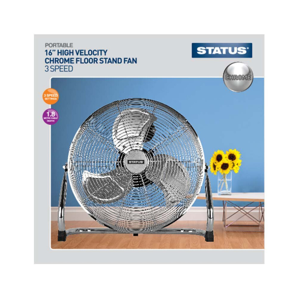 Status Floor Fan | 16 Inch Portable Fan | 3 Speed Adjustable Angle Fan | Chrome | S16CFLOORFAN1PKB [Energy Class A]-image-OPC-PGN95XR-NEW