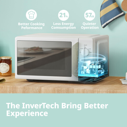 COMFEE' 700W 19L White Mini Microwave Oven, Compact Design, InverTech and Quick Defrost Function, 5 Cooking Power Levels with Kitchen Manual Timer - 1