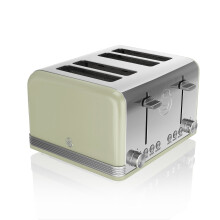 Swan ST19020GN Retro 4-Slice Toaster with Defost/Reheat/Cancle Functions, Cord Storage, 1600W, Retro Green