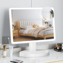 FUNTOUCH Large Lighted Makeup Mirror with Lights, 3 Color Lighting Modes Light up Mirror with 88 LED, 10X Magnification and 360?Rotation,Dual Power