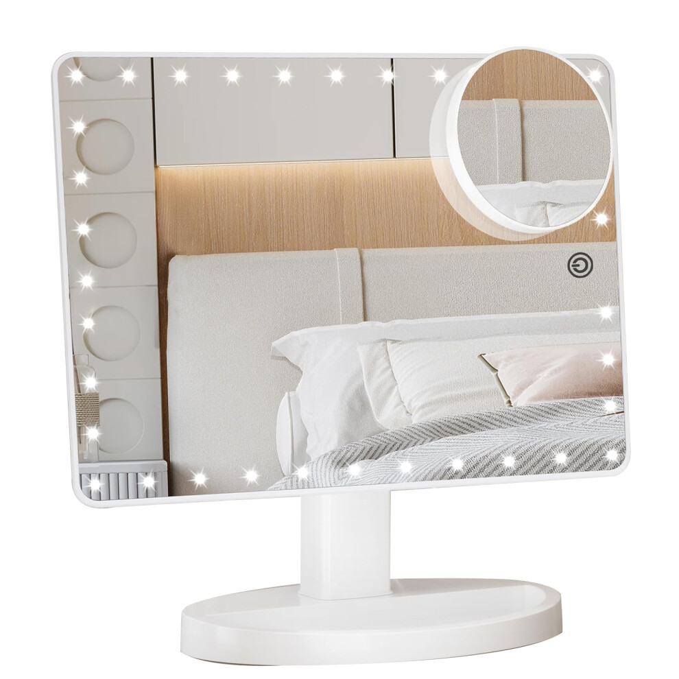 FUNTOUCH Large Lighted Vanity Makeup Mirror (X-Large) with 35 LED Lights, Touch Screen Dimmable and 10X Magnification Dual Power Supply 360?Rotation-image-OPC-PGN962J-NEW