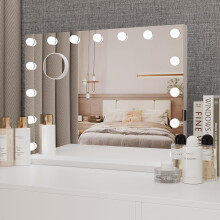 YOURLITE Hollywood Vanity Mirror with Lights, 58?45cm Lighted Makeup Mirror with 15 Dimmable Led Bulbs, 3 Lighting Modes, Touch Screen Control,