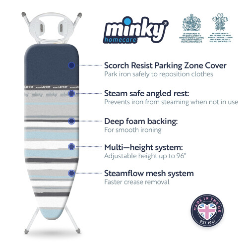 Minky Minky Premium Ironing Board - Grey/Green - 122 x 38 cm 1