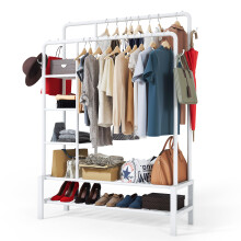 KLASS Heavy Duty Clothes Rail, Sturdy 120KG WHITE Metal Clothes Rack With Double Hanging Clothing Rail, Shoe Rack, Storage Shelves & 4 Coat Hooks,