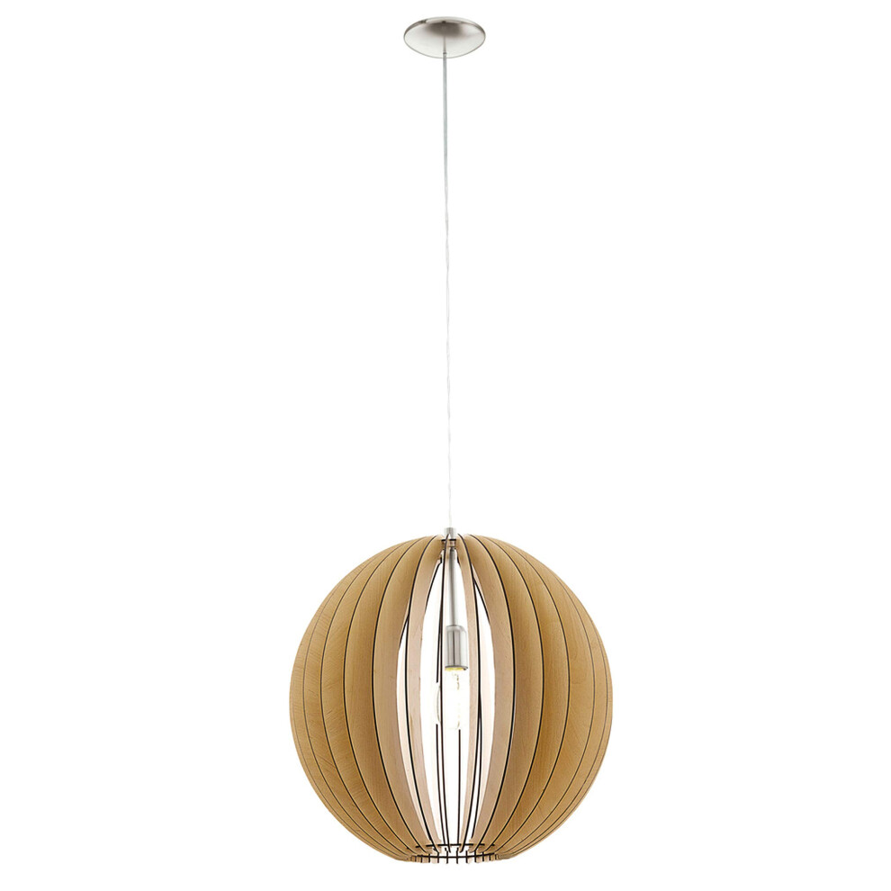 EGLO Cossano Pendant Light, 1-Bulb Vintage Pendant Light Made of Steel and Wood in Nickel Matt, Maple, Dining Table Lamp, Living Room Lamp Hanging