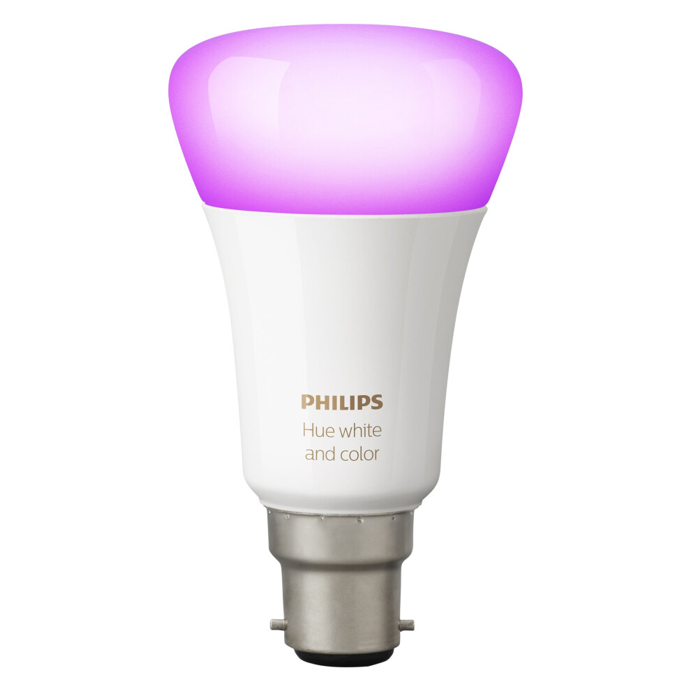 Philips Hue White and Colour Ambiance Personal Wireless Lighting 10 W B22 LED Twin Pack Bayonet Cap Richer Colours LED Light Bulbs, 2 x Hue White and