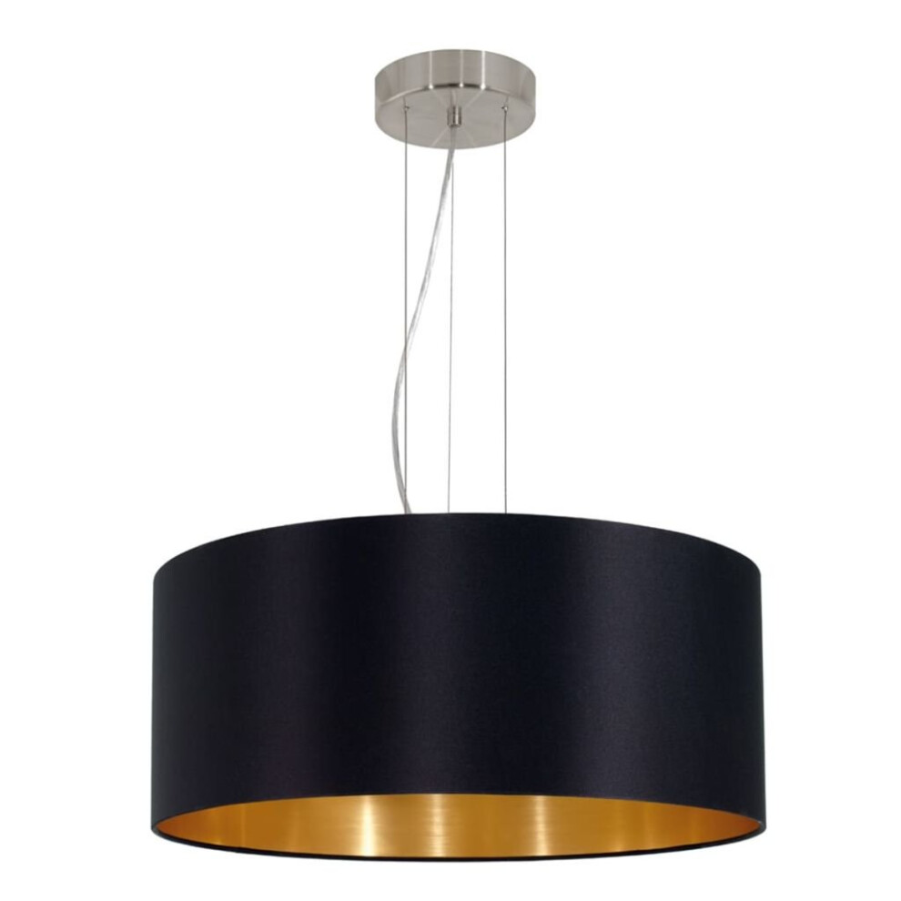 Eglo Maserlo 3-Flame Textile Pendant Lamp, Steel And Fabric Hanging Colour: Matt Nickel, , Socket: E27, ?: 53 Cm/20.8 Inches Light/Black/Gold