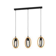 EGLO pendant lamp Basildon, 3-light hanging lamp vintage, industrial, retro, pendant lamp made of steel and wood in black, natural, dining table lamp,