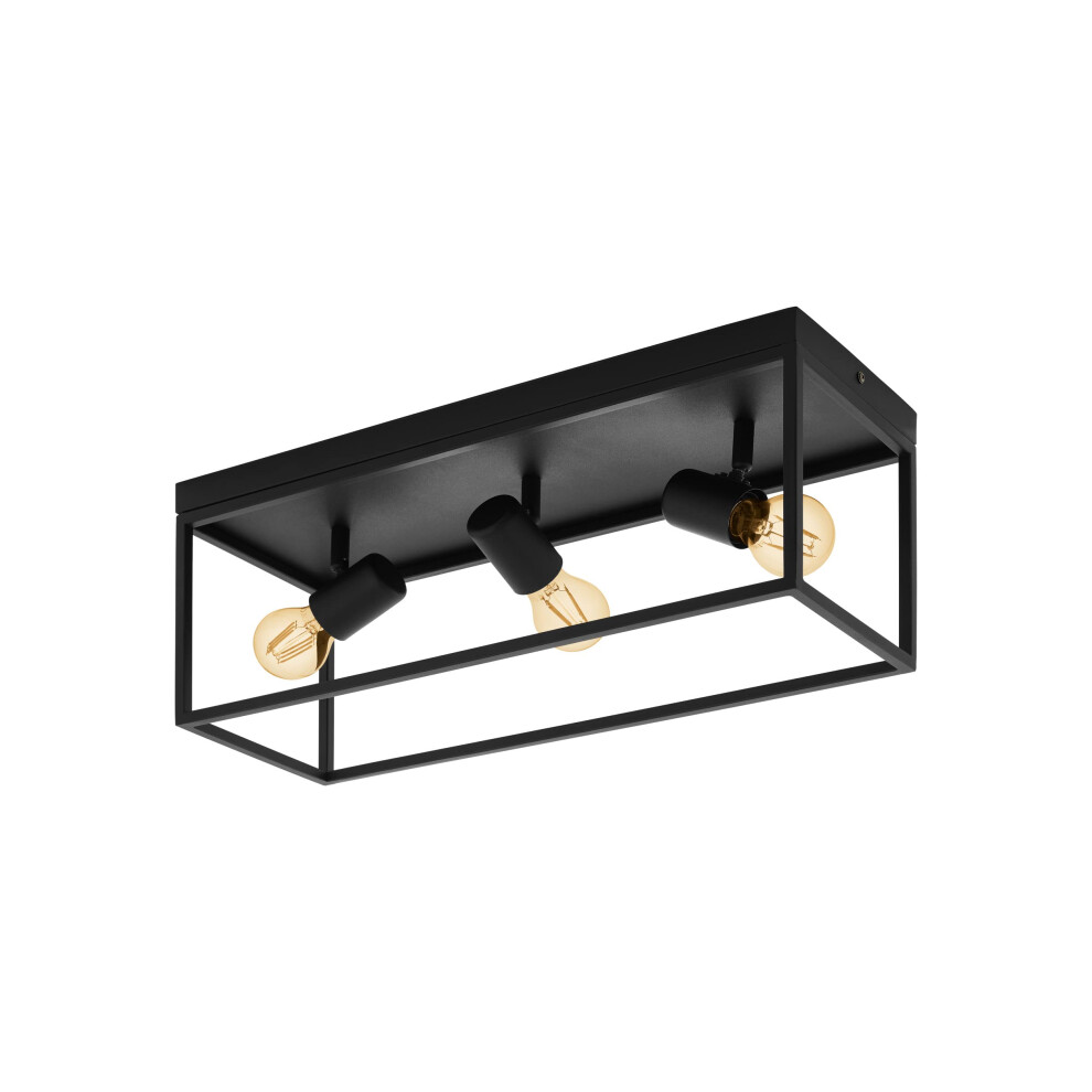 Eglo Silentina Flush Ceiling Industrial Design Living Room, Kitchen, Hallway Ing, Steel Ceiling Fitting, E27 Socket Light/Black