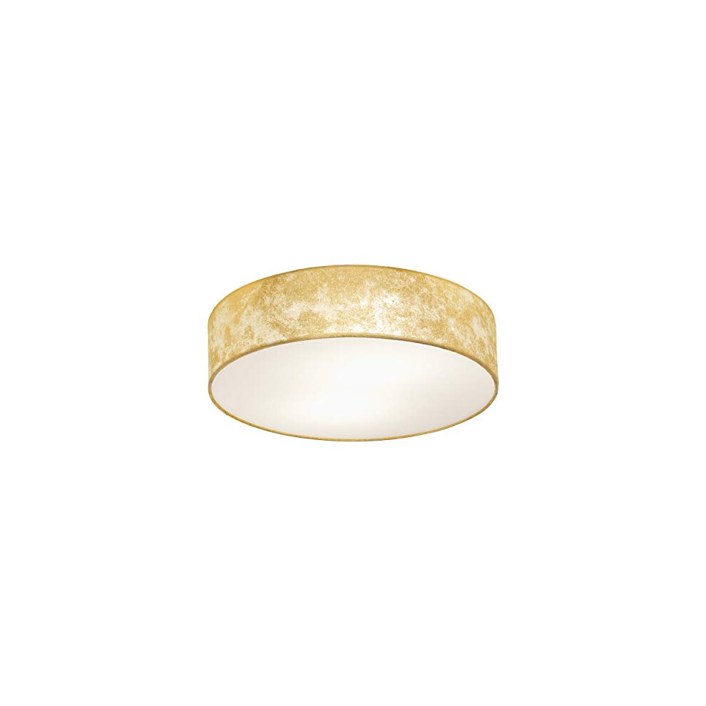 Eglo Viserbella Vintage Flush Ceiling Light, Champagne Steel And Golden Fabric Ceiling Lamp, Living Room, Kitchen And Hallway Lighting, E27 Socket, ?