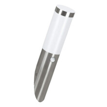 Eglo Helsinki LED Outdoor Wall Light, Exterior Lamp incl. Motion Detector, Silver Stainless Steel and White Plastic Garden Lighting, E27Socket, IP44