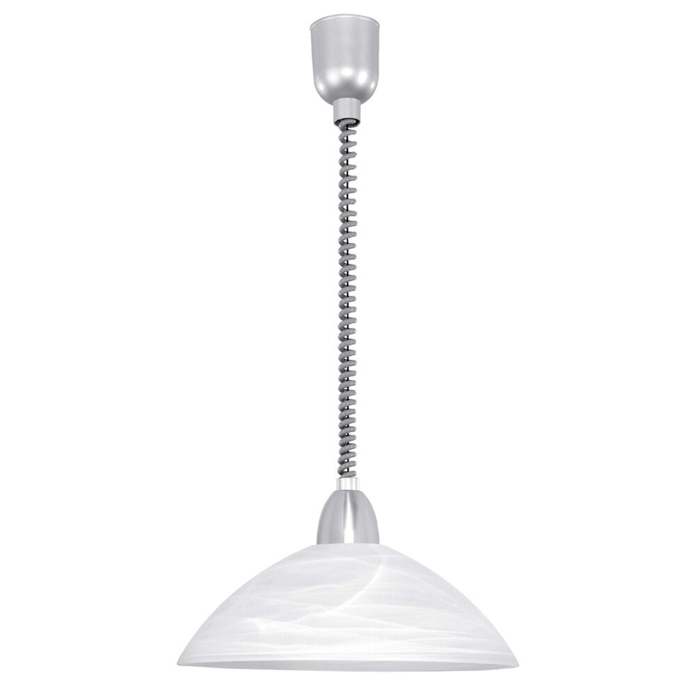 Eglo Lord 2 Height Adjustable Pendant Light, Classic Living Room and Kitchen Hanging lamp, matt Nickel and White Alabaster Glass E27 Socket