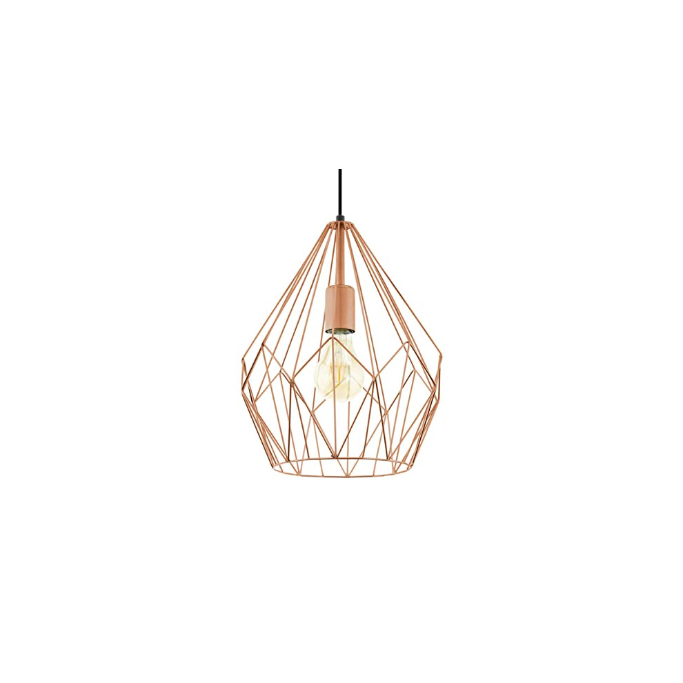 Eglo Carlton Vintage Pendant Lamp, Copper-Coloured Steel Retro Hanging E27 Socket Light
