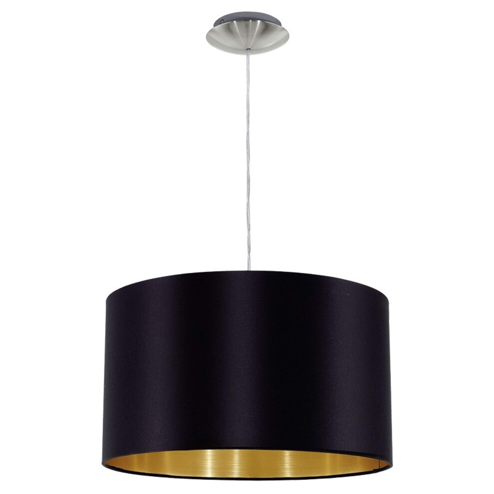 Eglo Maserlo Textile Pendant Lamp, Nickel Matt Steel With And Fabric Hanging E27 Socket, ?: 38 Cm (14.9") Black/Gold/Light