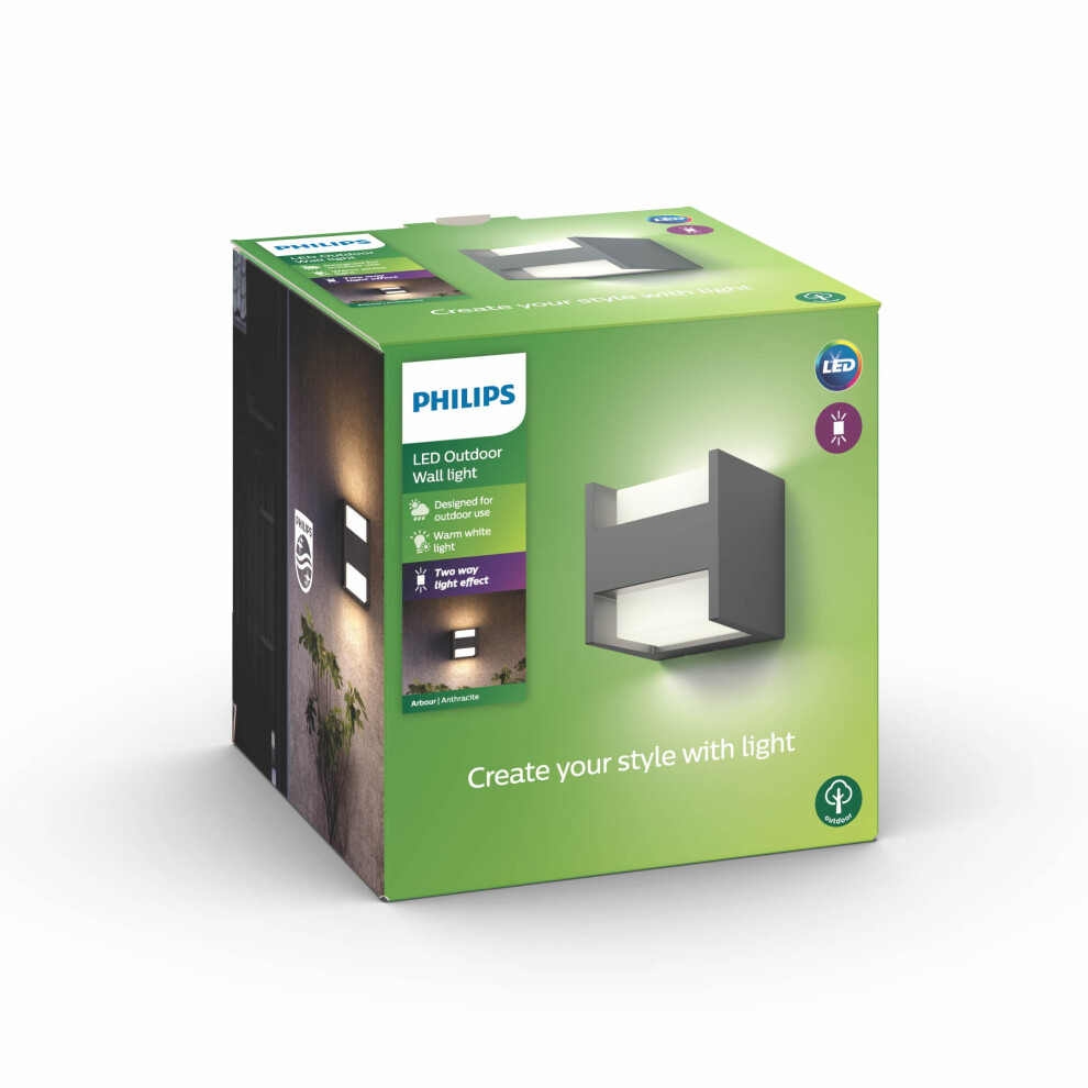 Philips myGarden Arbour LED Outdoor Up and Down Wall Light [Anthracite] 2 x 4.5 W LED Light. For Garden and Patio Lighting