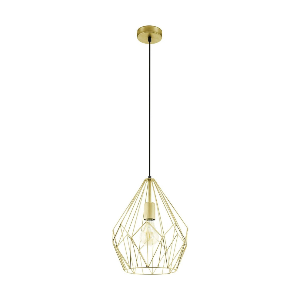 Eglo Carlton Vintage Pendant Retro Steel Hanging Lamp, E27 Socket Light/Gold