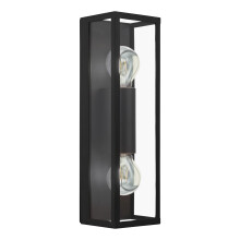 Eglo Amezola 2-Flame Vintage Wall Light, Black Steel and Clear Glass Industrial Wall Lamp, Living Room, Hallway and Bathroom Lighting, E27 Socket,