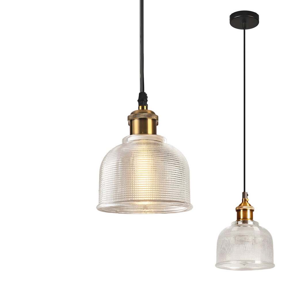 Industrial Vintage 15cm Glass Pendant Light Fixture, Antique Bronze E27 Base, Height Adjustable Loft Bar Ceiling Hanging Light for Dining Room Kitchen-image-OPC-PGN986Z-NEW