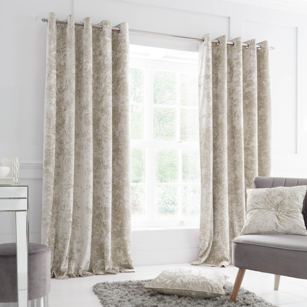 Catherine Lansfield Crushed Velvet 66X72 Inch Lined Eyelet Curtains Two Panels Natural