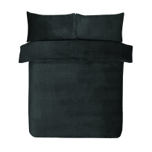 Sleepdown Waffle Fleece Thermal Warm Cosy Super Soft Duvet Cover Quilt Bedding Set with Pillow Cases - Double (200cm x 200cm) - Black