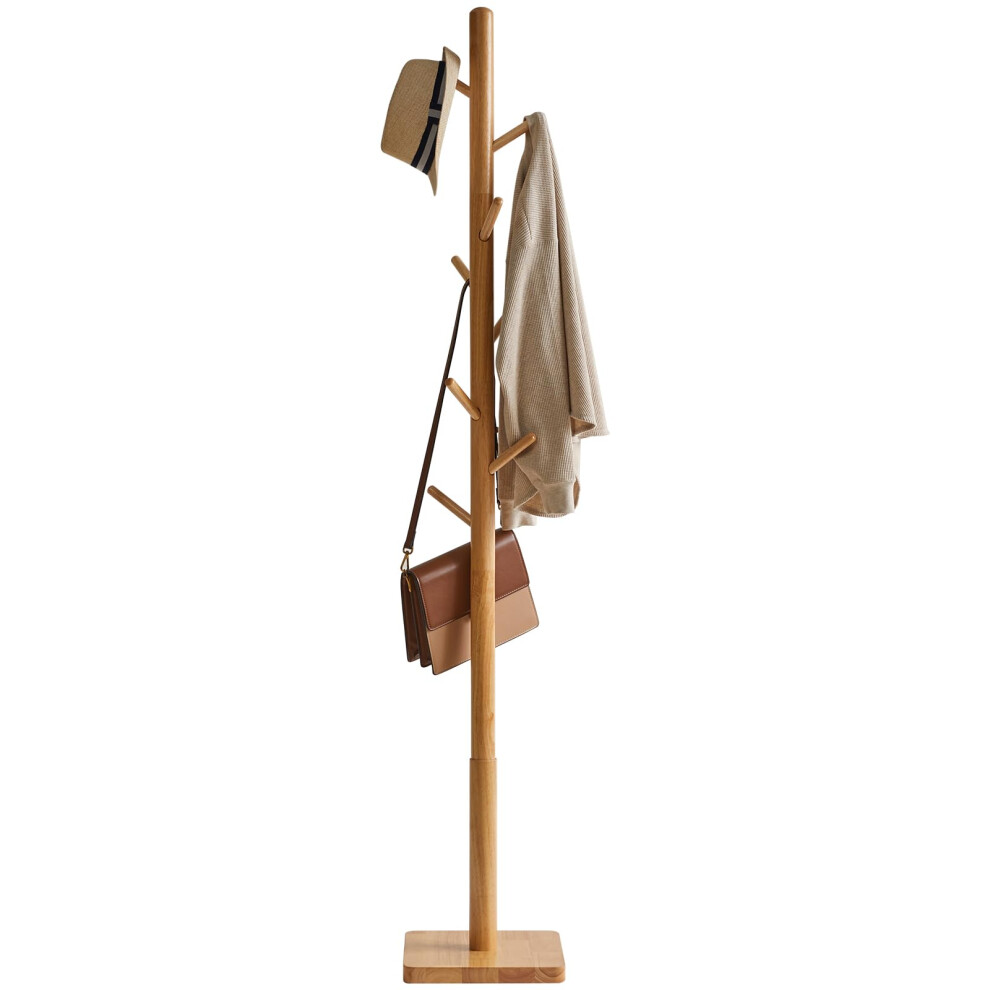 YMYNY Coat Rack Stand with Square Base, Wooden Coat Tree, Hall Tree Free Standing with 8 Hooks, Clothes Stand for Coats, Hat, Handbag, Umbrella, for-image-OPC-PGN99S7-NEW