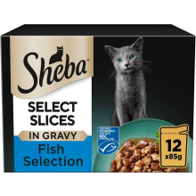 Sheba Select Slices Wet Cat Food Pouches for Adult Cats Fish Collection in Gravy -12 x 85 g