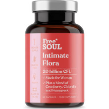Intimate Flora for Women | 20 Billion CFU Fortified with 15,000mg Cranberry, Bio Cultures for Women's Intimate Flora | 60 Capsules | Free Soul