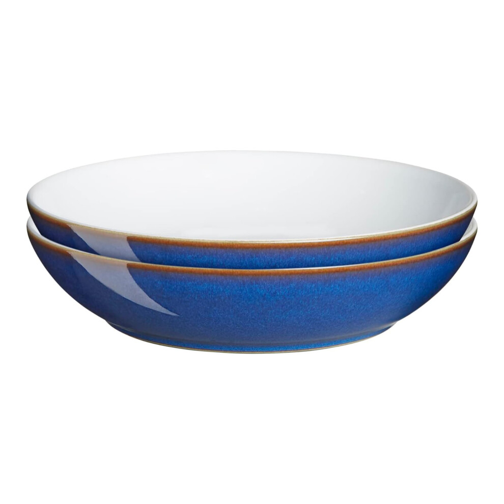 Denby - Imperial Blue Pasta Bowls Set of 2 - Dishwasher Microwave Safe Crockery 1050ml 22cm - Royal Blue, White Ceramic Stoneware Tableware - Chip &
