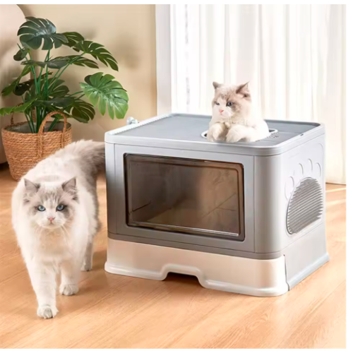 Foldable Cat Litter Box Front Entry & Top 2