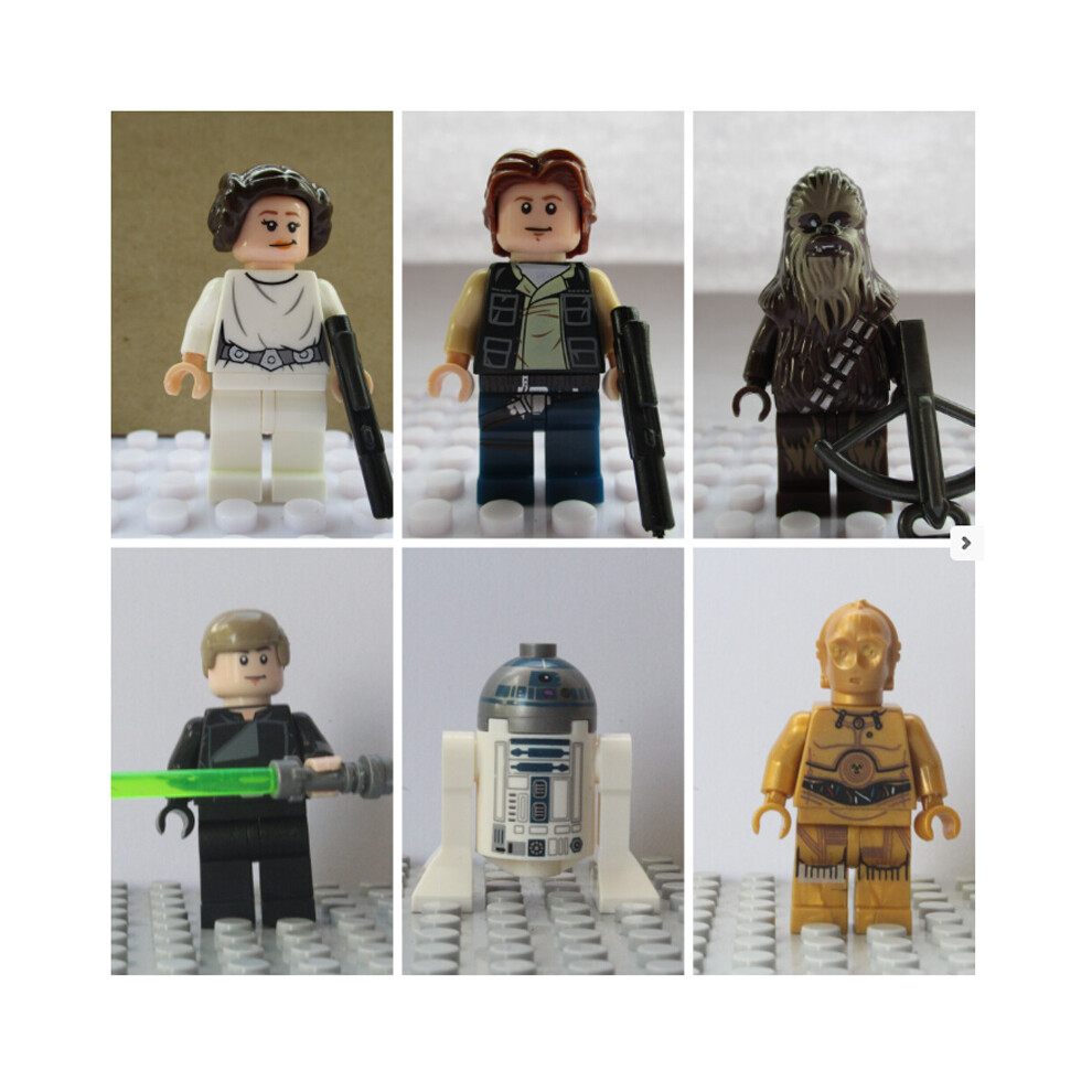 Bonxaif 6Pcs Star Wars Custom Fit Lego Mini Figures Toys Han Solo Luke Chewbacca R2d2