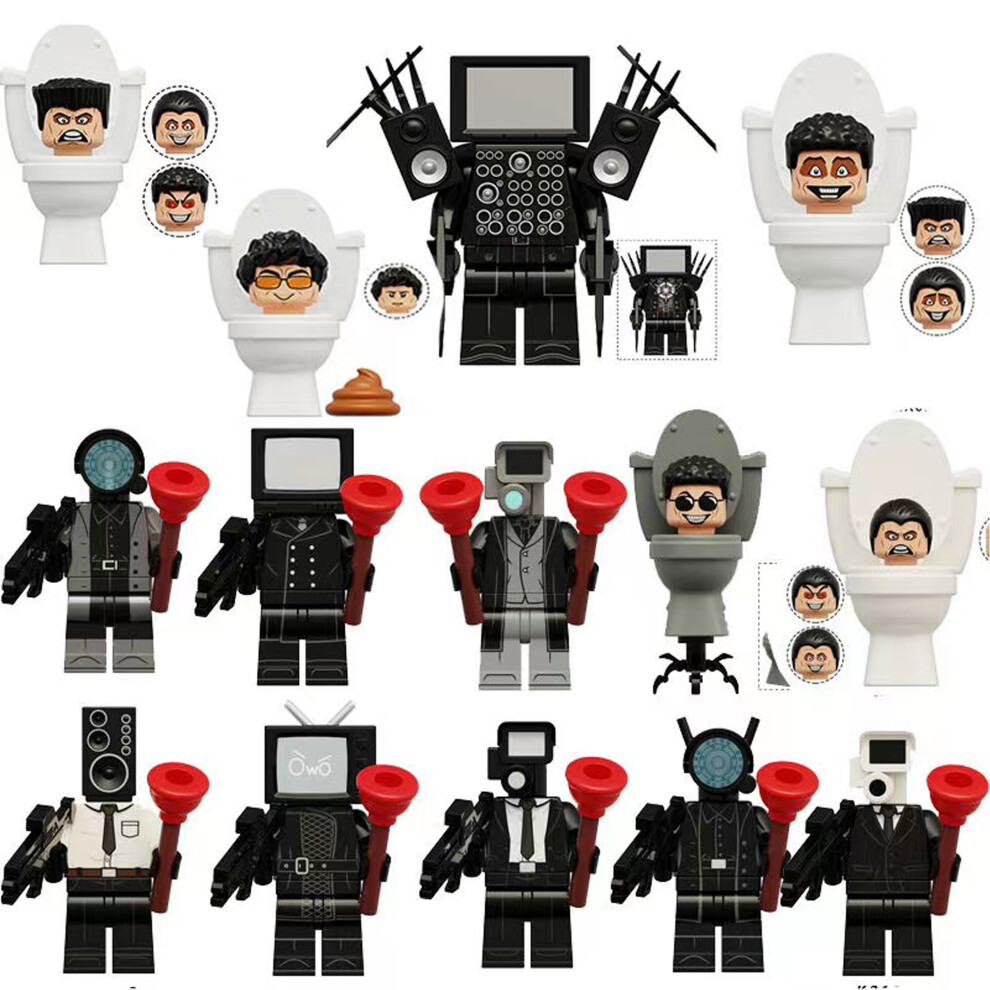 Bonxaif 14Pcs Toilet Skibidi Building Blocks Tv Monitor Cameradiy Minifigures Kid Toy Fit Lego