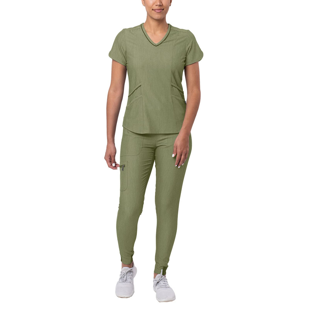 Ensemble de tenue de sport moderne Adar Pro Heather pour femme?: haut ? col en V et pantalon de jogging de yoga?- P9500H - Olive chin? - M
