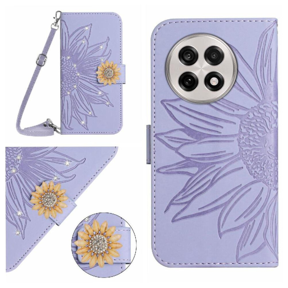 ( Violet) Flip Case For Oneplus 13R 5G Kickstand Protective Leather Wallet Sunflower With A Long Lanyard With Card Slot Stand Light 764544144612