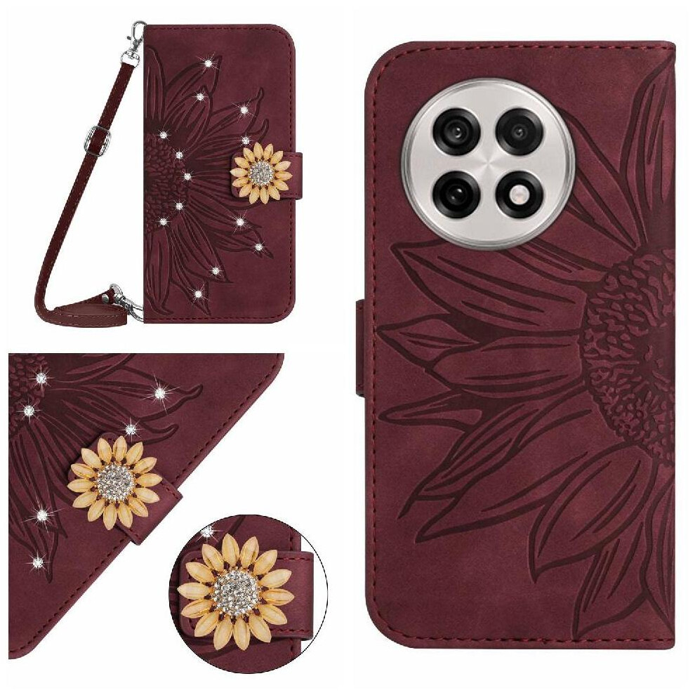 (Brown) Flip Case For Oneplus 13R 5G Kickstand Protective Leather Wallet Sunflower With A Long Lanyard With Card Slot Stand Brown 764544144636